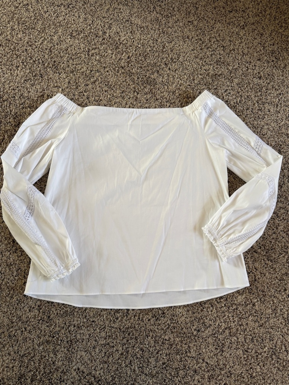 White House Black Market Off-the-Shoulder Lace Inset Top. - Picture 4 of 8